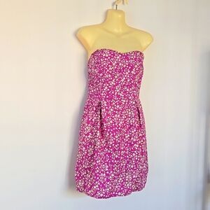 NWOT Kirious Pink/White Floral Cotton Mini Dress Sweatheart Neckline Size M